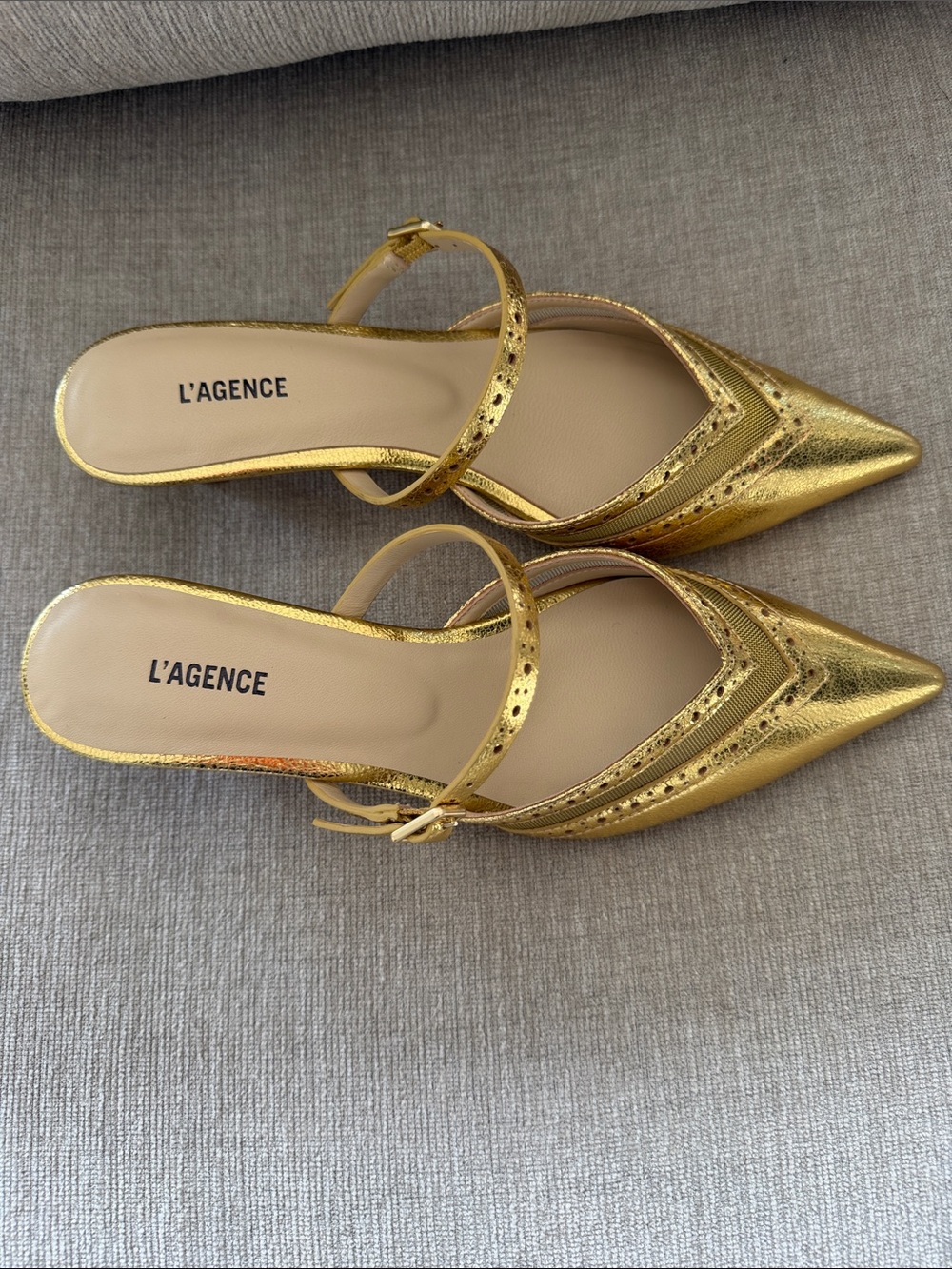 L'AGENCE Metallic Gold Pointed Kitten Heel - Picture 2 of 11